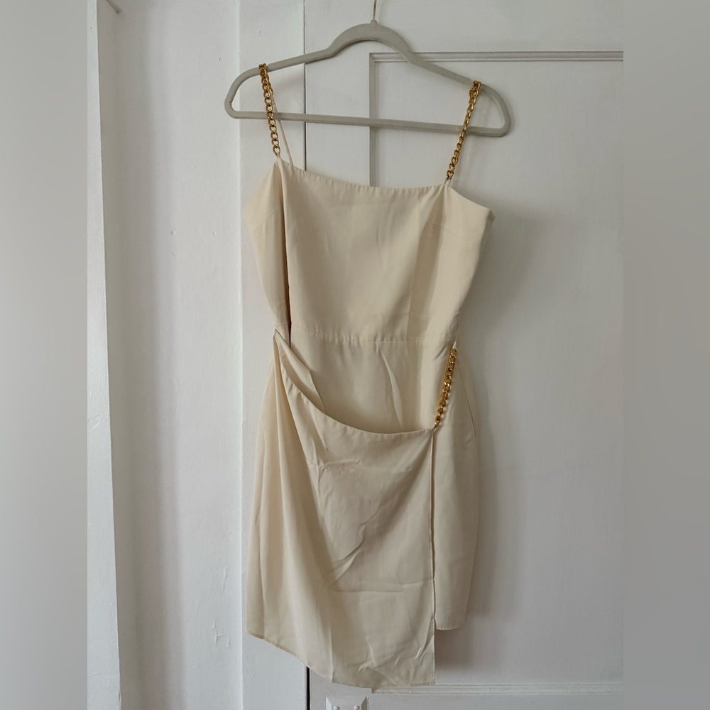 Amanda Uprichard Cream Dress with Gold Chain Straps
